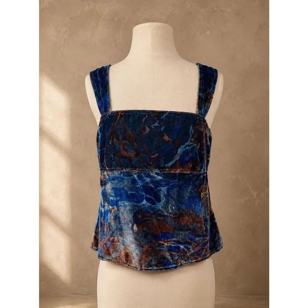 Pilcro Velvet Flyaway Top Blue Burnout Open Back Tank Size M